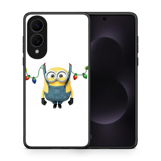 Θήκη Samsung Galaxy S25 Edge 5G Xmas Minion Lights από τη Smartfits με σχέδιο στο πίσω μέρος και μαύρο περίβλημα | Samsung Galaxy S25 Edge 5G Xmas Minion Lights case with colorful back and black bezels