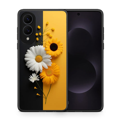 Θήκη Samsung Galaxy S25 Edge 5G Yellow Daisies από τη Smartfits με σχέδιο στο πίσω μέρος και μαύρο περίβλημα | Samsung Galaxy S25 Edge 5G Yellow Daisies case with colorful back and black bezels
