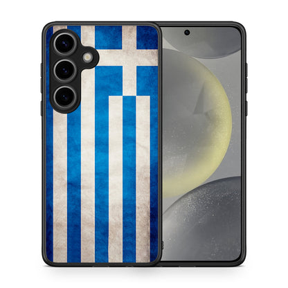 Θήκη Samsung Galaxy S25 Greek Flag από τη Smartfits με σχέδιο στο πίσω μέρος και μαύρο περίβλημα | Samsung Galaxy S25 Greek Flag case with colorful back and black bezels