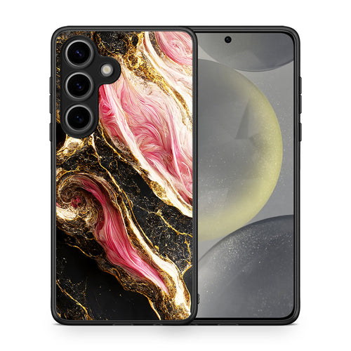 Θήκη Samsung Galaxy S25 Glamorous Pink Marble από τη Smartfits με σχέδιο στο πίσω μέρος και μαύρο περίβλημα | Samsung Galaxy S25 Glamorous Pink Marble case with colorful back and black bezels