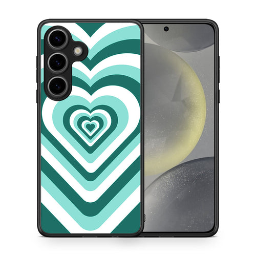 Θήκη Samsung Galaxy S25 Green Hearts από τη Smartfits με σχέδιο στο πίσω μέρος και μαύρο περίβλημα | Samsung Galaxy S25 Green Hearts case with colorful back and black bezels