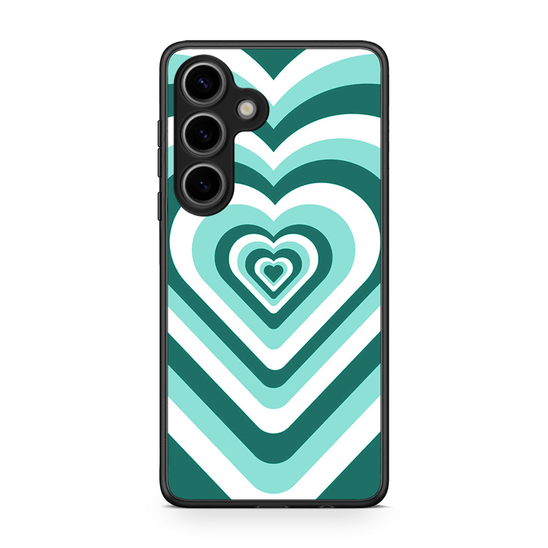 Samsung Galaxy S25 Green Hearts θήκη από τη Smartfits με σχέδιο στο πίσω μέρος και μαύρο περίβλημα | Smartphone case with colorful back and black bezels by Smartfits