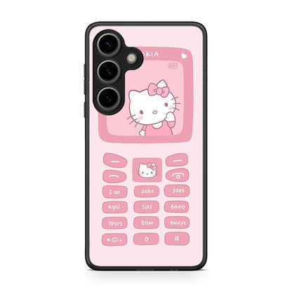 Samsung Galaxy S25 Hello Kitten Θήκη Αγίου Βαλεντίνου από τη Smartfits με σχέδιο στο πίσω μέρος και μαύρο περίβλημα | Smartphone case with colorful back and black bezels by Smartfits
