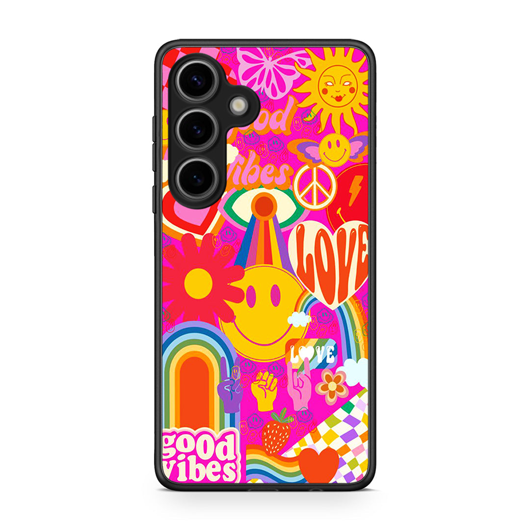 Samsung Galaxy S25 Hippie Love θήκη από τη Smartfits με σχέδιο στο πίσω μέρος και μαύρο περίβλημα | Smartphone case with colorful back and black bezels by Smartfits