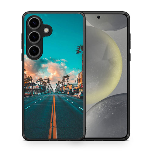 Θήκη Samsung Galaxy S25 City Landscape από τη Smartfits με σχέδιο στο πίσω μέρος και μαύρο περίβλημα | Samsung Galaxy S25 City Landscape case with colorful back and black bezels