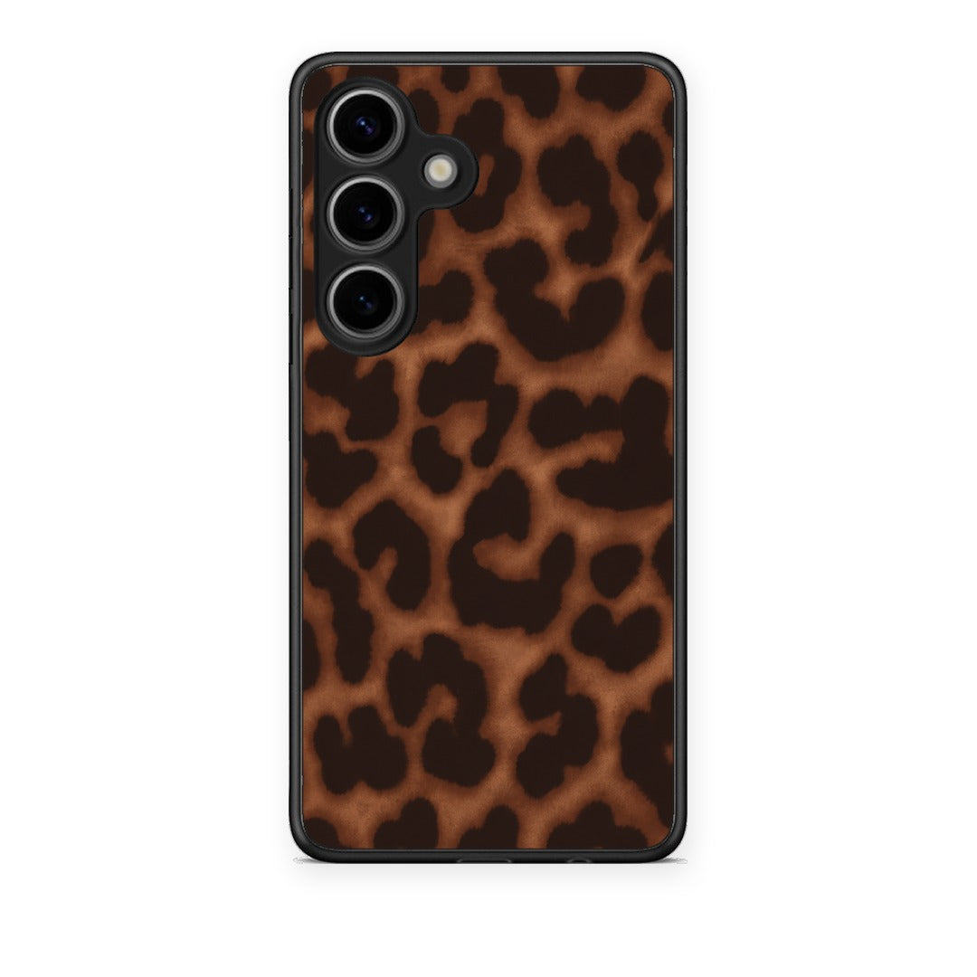 Θήκη Samsung Galaxy S25 Leopard Print Dark Brown από τη Smartfits με σχέδιο στο πίσω μέρος και μαύρο περίβλημα | Samsung Galaxy S25 Leopard Print Dark Brown case with colorful back and black bezels