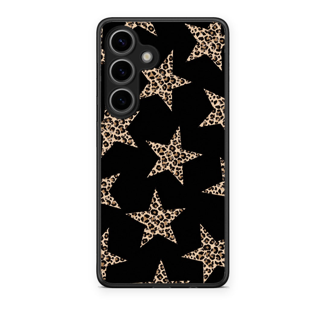 Θήκη Samsung Galaxy S25 Leopard Stars on Black από τη Smartfits με σχέδιο στο πίσω μέρος και μαύρο περίβλημα | Samsung Galaxy S25 Leopard Stars on Black case with colorful back and black bezels