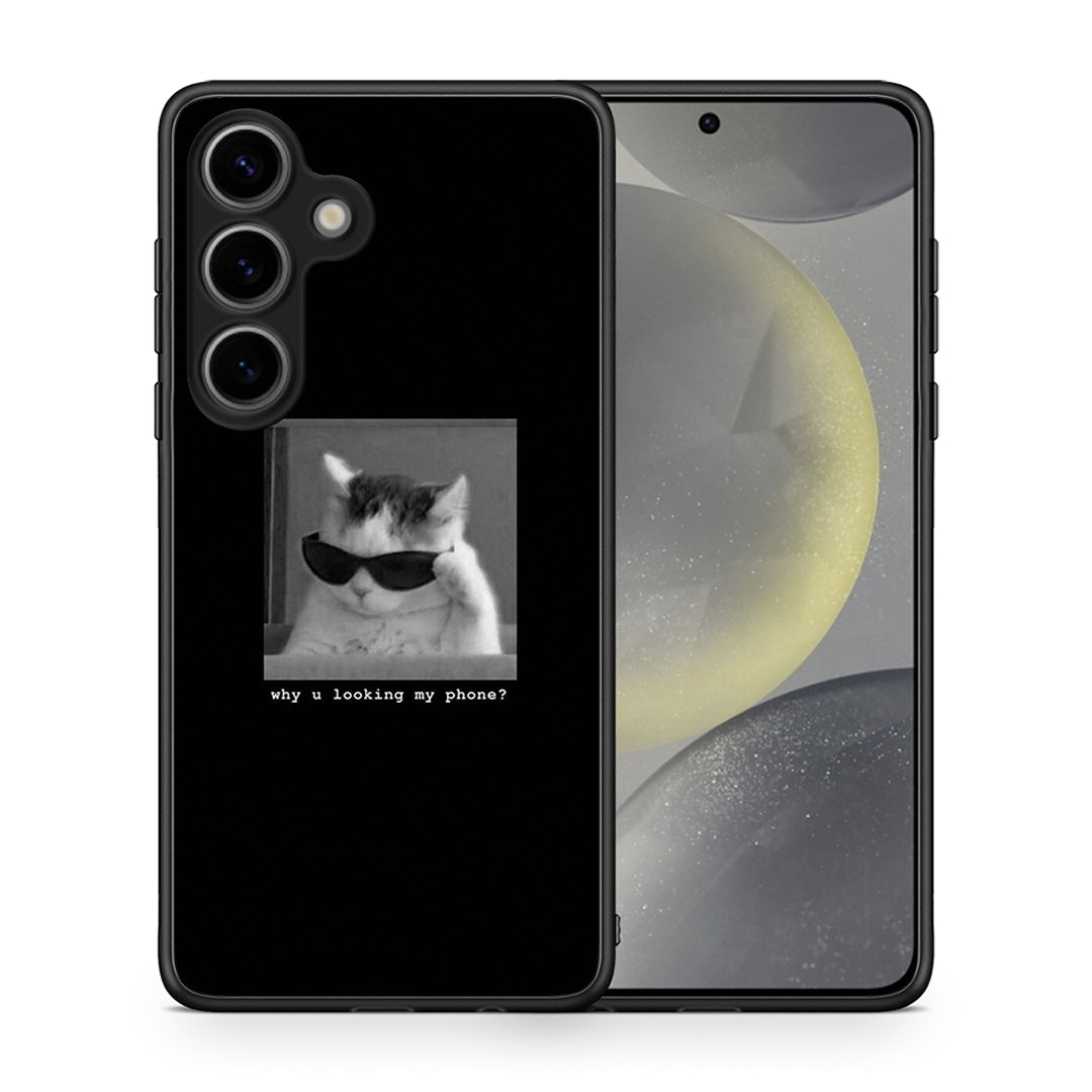 Θήκη Samsung Galaxy S25 Meme Cat από τη Smartfits με σχέδιο στο πίσω μέρος και μαύρο περίβλημα | Samsung Galaxy S25 Meme Cat case with colorful back and black bezels