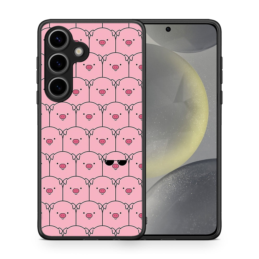 Θήκη Samsung Galaxy S25 Pig Glasses από τη Smartfits με σχέδιο στο πίσω μέρος και μαύρο περίβλημα | Samsung Galaxy S25 Pig Glasses case with colorful back and black bezels