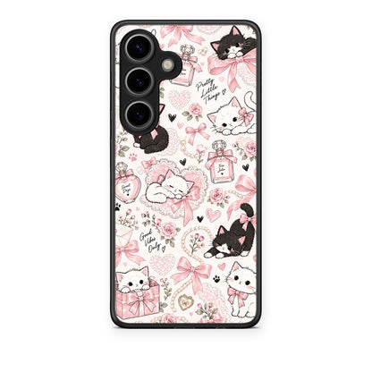 Θήκη Samsung Galaxy S25 Pink Bows and Kittens Collage από τη Smartfits με σχέδιο στο πίσω μέρος και μαύρο περίβλημα | Samsung Galaxy S25 Pink Bows and Kittens Collage case with colorful back and black bezels