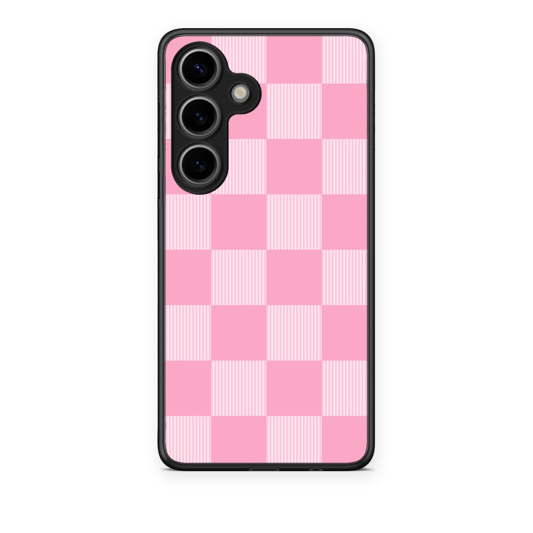Θήκη Samsung Galaxy S25 Pink and White Striped Checks από τη Smartfits με σχέδιο στο πίσω μέρος και μαύρο περίβλημα | Samsung Galaxy S25 Pink and White Striped Checks case with colorful back and black bezels