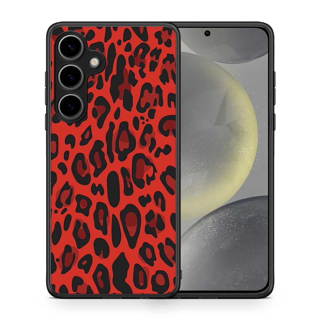 Θήκη Samsung Galaxy S25 Plus Red Leopard Animal από τη Smartfits με σχέδιο στο πίσω μέρος και μαύρο περίβλημα | Samsung Galaxy S25 Plus Red Leopard Animal case with colorful back and black bezels