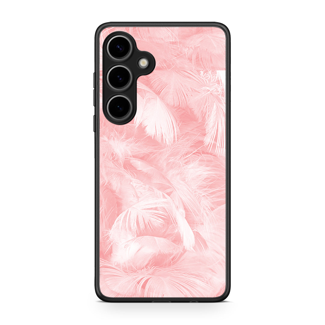 33 - Samsung Galaxy S25 Plus Pink Feather Boho case, cover, bumper