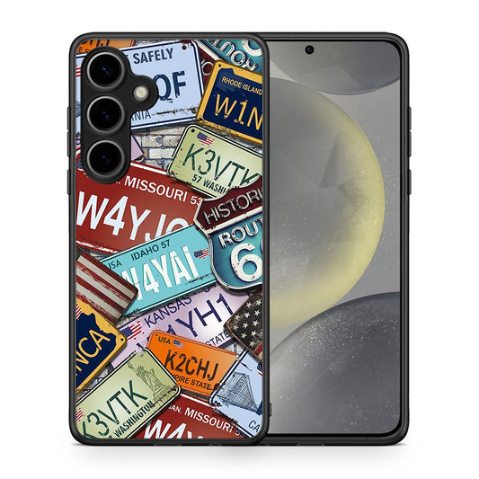 Θήκη Samsung Galaxy S25 Plus Car Plates από τη Smartfits με σχέδιο στο πίσω μέρος και μαύρο περίβλημα | Samsung Galaxy S25 Plus Car Plates case with colorful back and black bezels