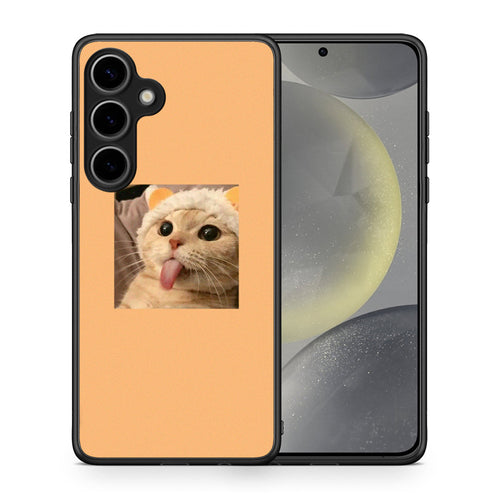 Θήκη Samsung Galaxy S25 Plus Cat Tongue από τη Smartfits με σχέδιο στο πίσω μέρος και μαύρο περίβλημα | Samsung Galaxy S25 Plus Cat Tongue case with colorful back and black bezels