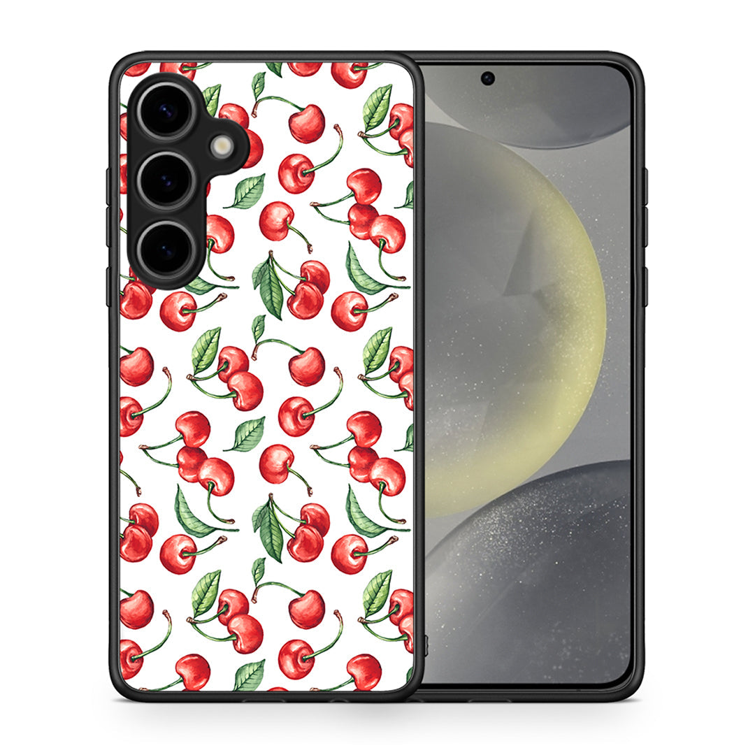 Θήκη Samsung Galaxy S25 Plus Cherry Summer από τη Smartfits με σχέδιο στο πίσω μέρος και μαύρο περίβλημα | Samsung Galaxy S25 Plus Cherry Summer case with colorful back and black bezels