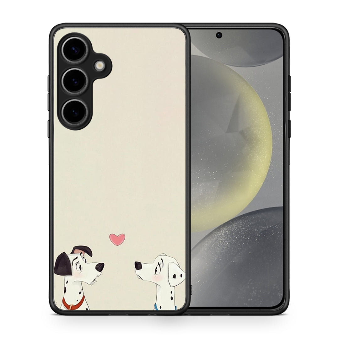 Θήκη Samsung Galaxy S25 Plus Dalmatians Love από τη Smartfits με σχέδιο στο πίσω μέρος και μαύρο περίβλημα | Samsung Galaxy S25 Plus Dalmatians Love case with colorful back and black bezels