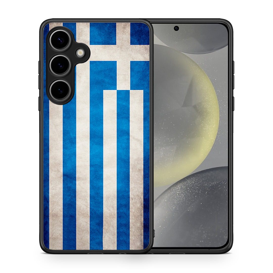 Θήκη Samsung Galaxy S25 Plus Greek Flag από τη Smartfits με σχέδιο στο πίσω μέρος και μαύρο περίβλημα | Samsung Galaxy S25 Plus Greek Flag case with colorful back and black bezels