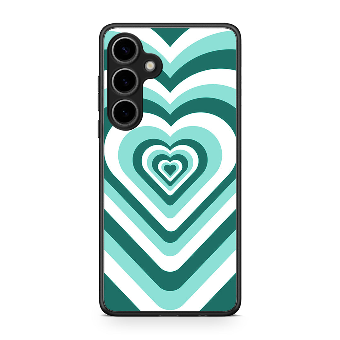 Samsung Galaxy S25 Plus Green Hearts θήκη από τη Smartfits με σχέδιο στο πίσω μέρος και μαύρο περίβλημα | Smartphone case with colorful back and black bezels by Smartfits
