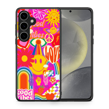 Θήκη Samsung Galaxy S25 Plus Hippie Love από τη Smartfits με σχέδιο στο πίσω μέρος και μαύρο περίβλημα | Samsung Galaxy S25 Plus Hippie Love case with colorful back and black bezels