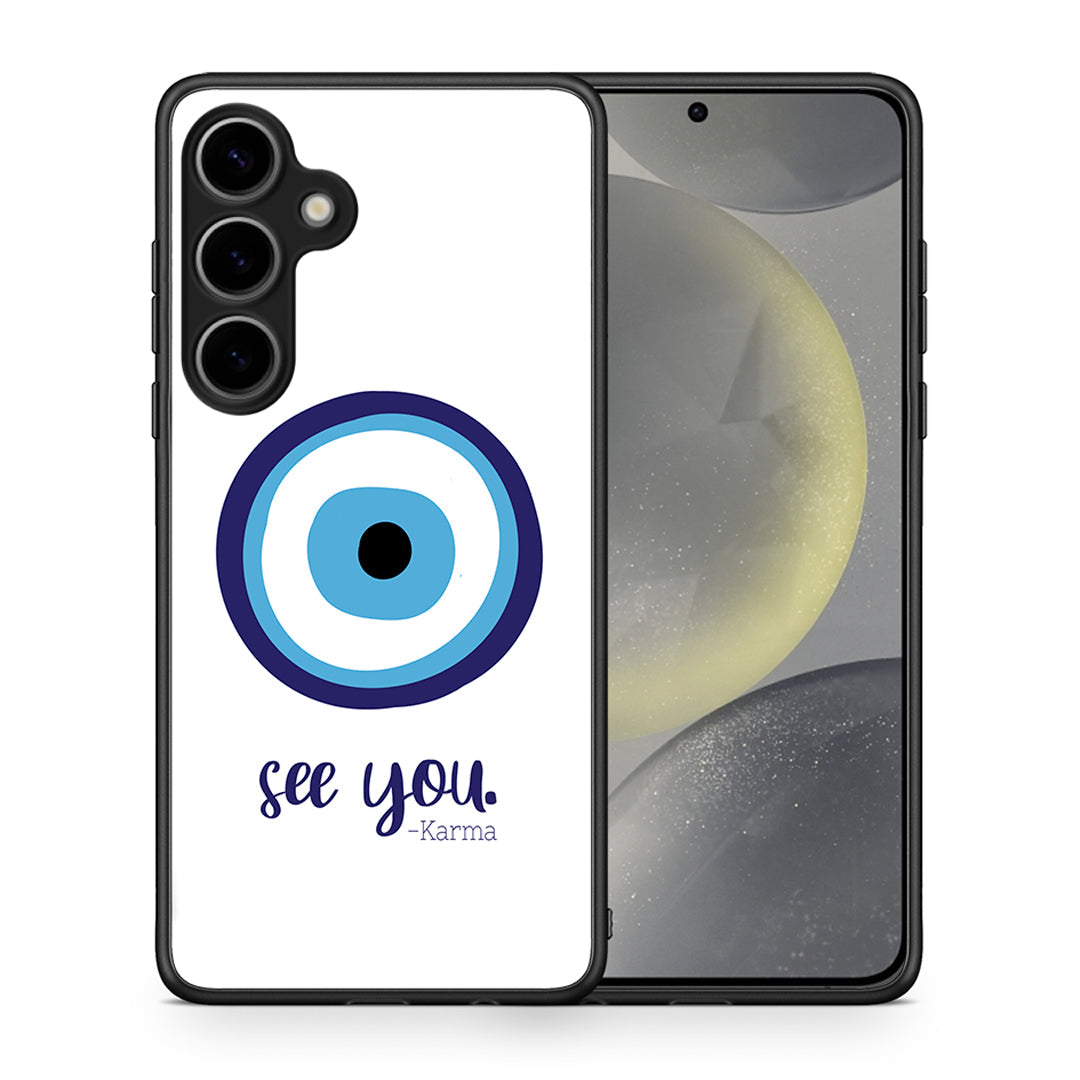 Θήκη Samsung Galaxy S25 Plus Karma Says από τη Smartfits με σχέδιο στο πίσω μέρος και μαύρο περίβλημα | Samsung Galaxy S25 Plus Karma Says case with colorful back and black bezels