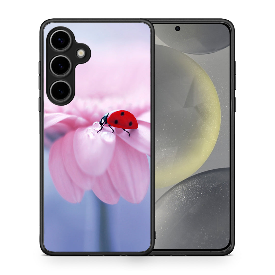 Θήκη Samsung Galaxy S25 Plus Ladybug Flower από τη Smartfits με σχέδιο στο πίσω μέρος και μαύρο περίβλημα | Samsung Galaxy S25 Plus Ladybug Flower case with colorful back and black bezels