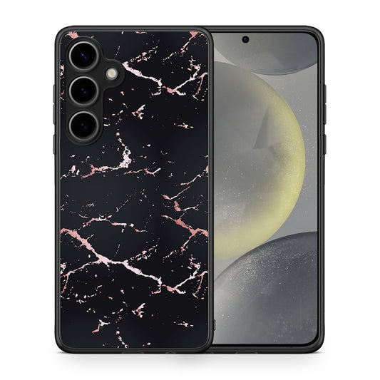 Θήκη Samsung Galaxy S25 Plus Black Rosegold Marble από τη Smartfits με σχέδιο στο πίσω μέρος και μαύρο περίβλημα | Samsung Galaxy S25 Plus Black Rosegold Marble case with colorful back and black bezels