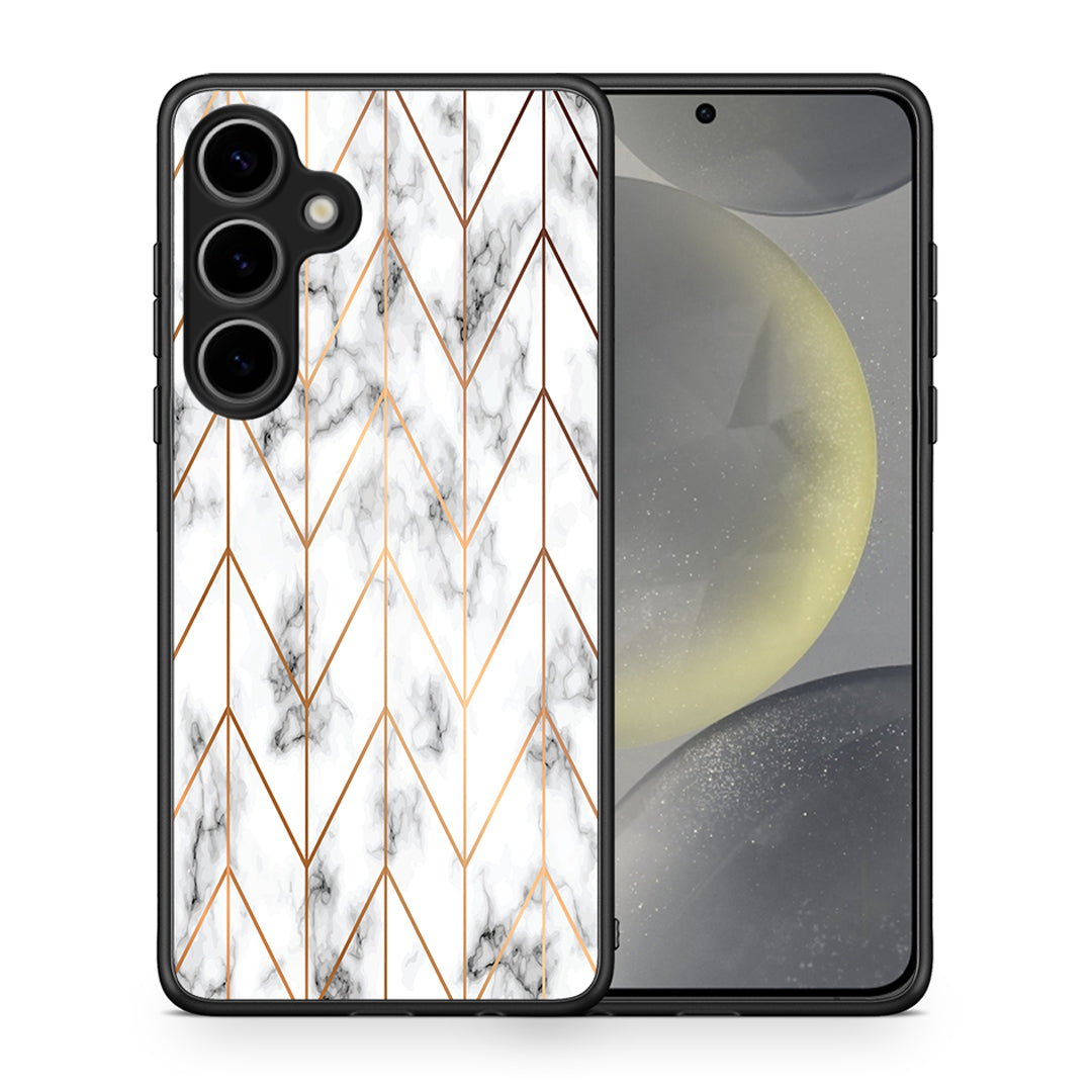 Θήκη Samsung Galaxy S25 Plus Gold Geometric Marble από τη Smartfits με σχέδιο στο πίσω μέρος και μαύρο περίβλημα | Samsung Galaxy S25 Plus Gold Geometric Marble case with colorful back and black bezels