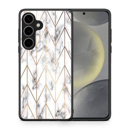 Θήκη Samsung Galaxy S25 Plus Gold Geometric Marble από τη Smartfits με σχέδιο στο πίσω μέρος και μαύρο περίβλημα | Samsung Galaxy S25 Plus Gold Geometric Marble case with colorful back and black bezels