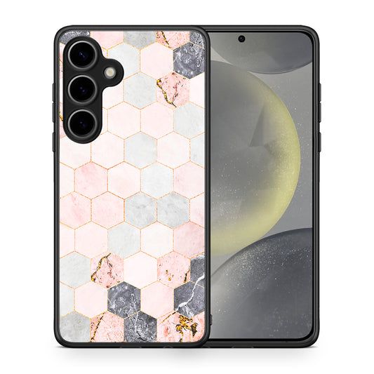 Θήκη Samsung Galaxy S25 Plus Hexagon Pink Marble από τη Smartfits με σχέδιο στο πίσω μέρος και μαύρο περίβλημα | Samsung Galaxy S25 Plus Hexagon Pink Marble case with colorful back and black bezels