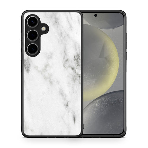 Θήκη Samsung Galaxy S25 Plus White Marble από τη Smartfits με σχέδιο στο πίσω μέρος και μαύρο περίβλημα | Samsung Galaxy S25 Plus White Marble case with colorful back and black bezels