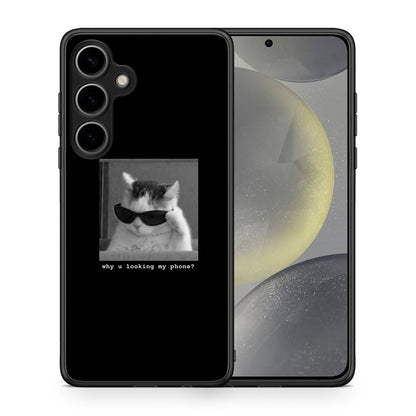 Θήκη Samsung Galaxy S25 Plus Meme Cat από τη Smartfits με σχέδιο στο πίσω μέρος και μαύρο περίβλημα | Samsung Galaxy S25 Plus Meme Cat case with colorful back and black bezels