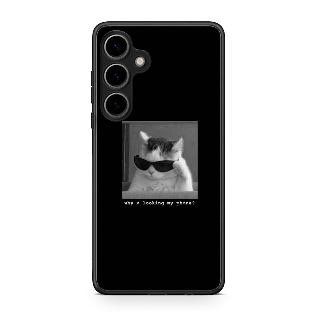 Samsung Galaxy S25 Plus Meme Cat θήκη από τη Smartfits με σχέδιο στο πίσω μέρος και μαύρο περίβλημα | Smartphone case with colorful back and black bezels by Smartfits