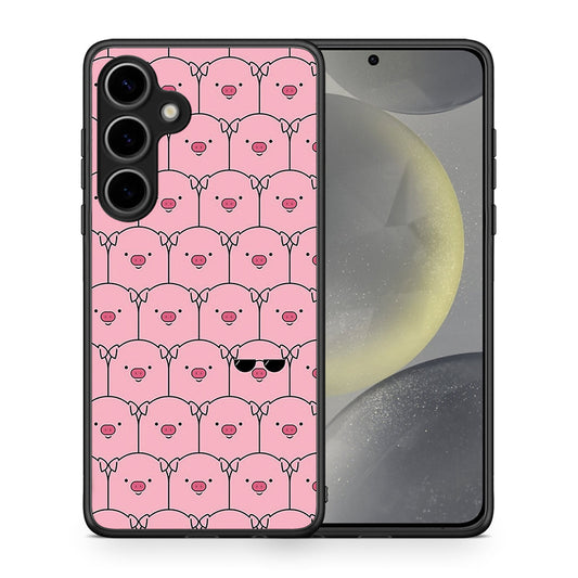 Θήκη Samsung Galaxy S25 Plus Pig Glasses από τη Smartfits με σχέδιο στο πίσω μέρος και μαύρο περίβλημα | Samsung Galaxy S25 Plus Pig Glasses case with colorful back and black bezels