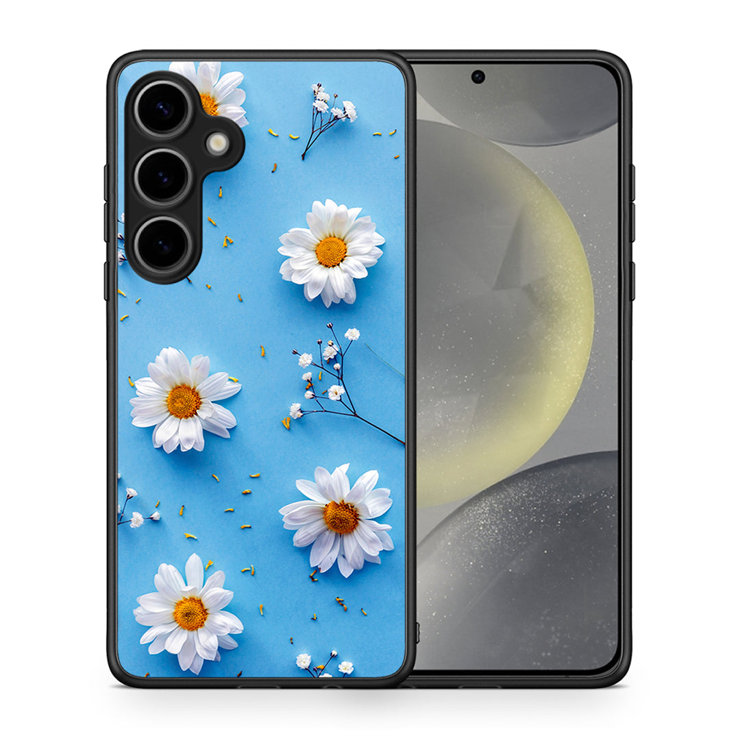 Θήκη Samsung Galaxy S25 Plus Real Daisies από τη Smartfits με σχέδιο στο πίσω μέρος και μαύρο περίβλημα | Samsung Galaxy S25 Plus Real Daisies case with colorful back and black bezels