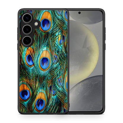 Θήκη Samsung Galaxy S25 Plus Real Peacock Feathers από τη Smartfits με σχέδιο στο πίσω μέρος και μαύρο περίβλημα | Samsung Galaxy S25 Plus Real Peacock Feathers case with colorful back and black bezels
