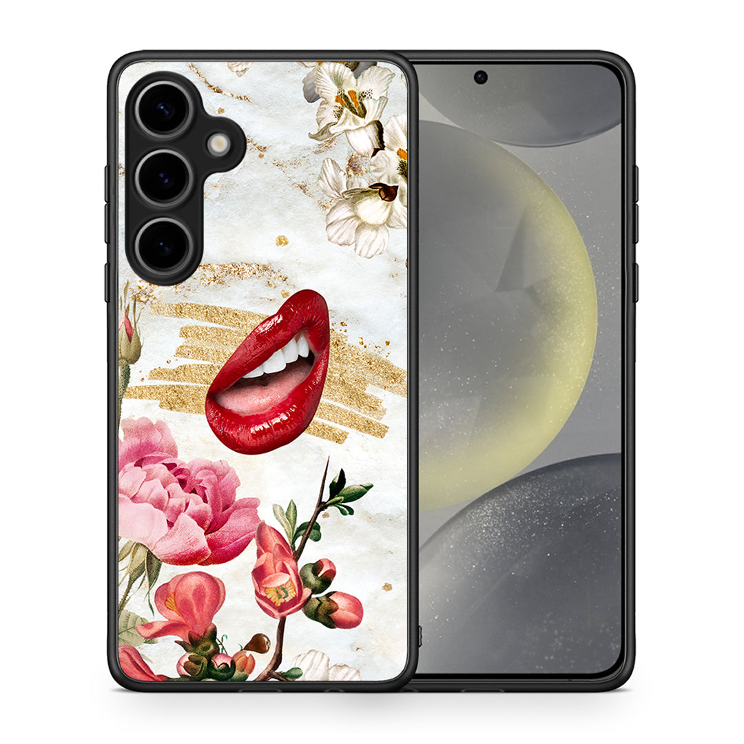 Θήκη Samsung Galaxy S25 Plus Red Lips από τη Smartfits με σχέδιο στο πίσω μέρος και μαύρο περίβλημα | Samsung Galaxy S25 Plus Red Lips case with colorful back and black bezels