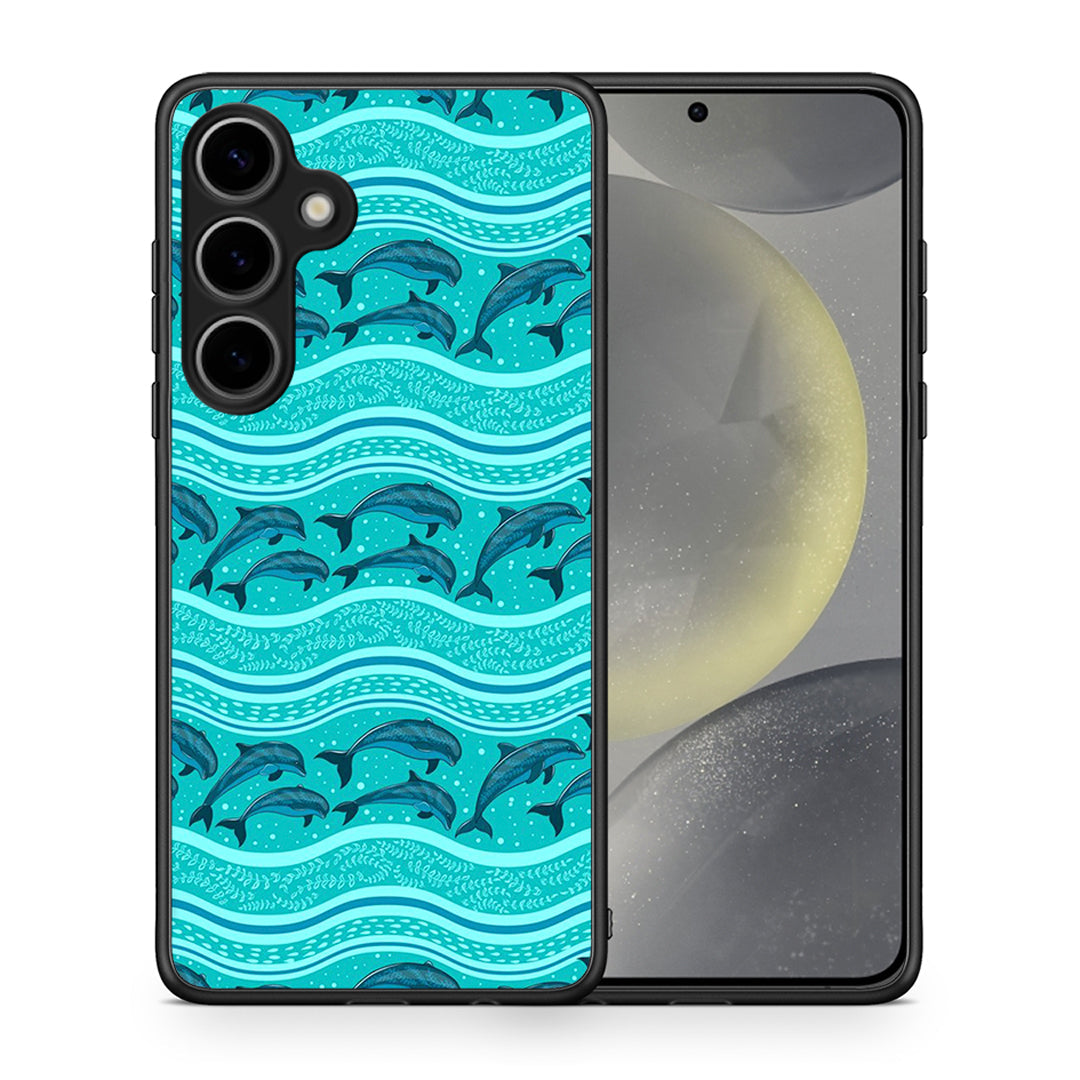 Θήκη Samsung Galaxy S25 Plus Swimming Dolphins από τη Smartfits με σχέδιο στο πίσω μέρος και μαύρο περίβλημα | Samsung Galaxy S25 Plus Swimming Dolphins case with colorful back and black bezels
