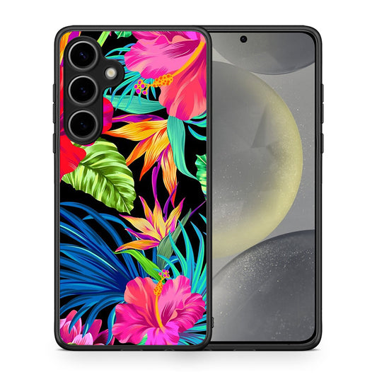 Θήκη Samsung Galaxy S25 Plus Tropical Flowers από τη Smartfits με σχέδιο στο πίσω μέρος και μαύρο περίβλημα | Samsung Galaxy S25 Plus Tropical Flowers case with colorful back and black bezels