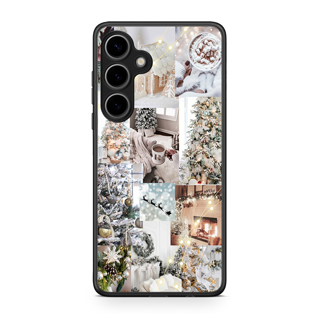 Samsung Galaxy S25 Plus White Christmas θήκη από τη Smartfits με σχέδιο στο πίσω μέρος και μαύρο περίβλημα | Smartphone case with colorful back and black bezels by Smartfits