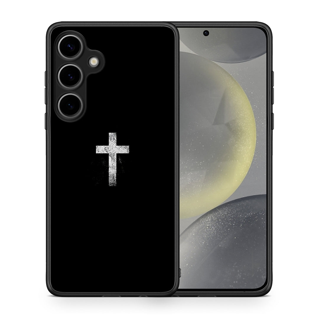 Θήκη Samsung Galaxy S25 Plus White Cross από τη Smartfits με σχέδιο στο πίσω μέρος και μαύρο περίβλημα | Samsung Galaxy S25 Plus White Cross case with colorful back and black bezels