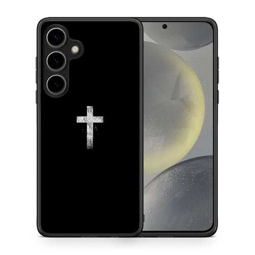 Θήκη Samsung Galaxy S25 Plus White Cross από τη Smartfits με σχέδιο στο πίσω μέρος και μαύρο περίβλημα | Samsung Galaxy S25 Plus White Cross case with colorful back and black bezels