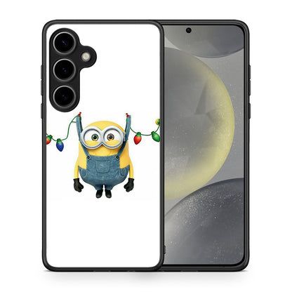 Θήκη Samsung Galaxy S25 Plus Xmas Minion Lights από τη Smartfits με σχέδιο στο πίσω μέρος και μαύρο περίβλημα | Samsung Galaxy S25 Plus Xmas Minion Lights case with colorful back and black bezels