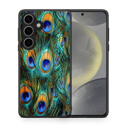 Θήκη Samsung Galaxy S25 Real Peacock Feathers από τη Smartfits με σχέδιο στο πίσω μέρος και μαύρο περίβλημα | Samsung Galaxy S25 Real Peacock Feathers case with colorful back and black bezels
