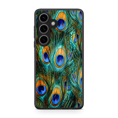 Samsung Galaxy S25 Real Peacock Feathers θήκη από τη Smartfits με σχέδιο στο πίσω μέρος και μαύρο περίβλημα | Smartphone case with colorful back and black bezels by Smartfits