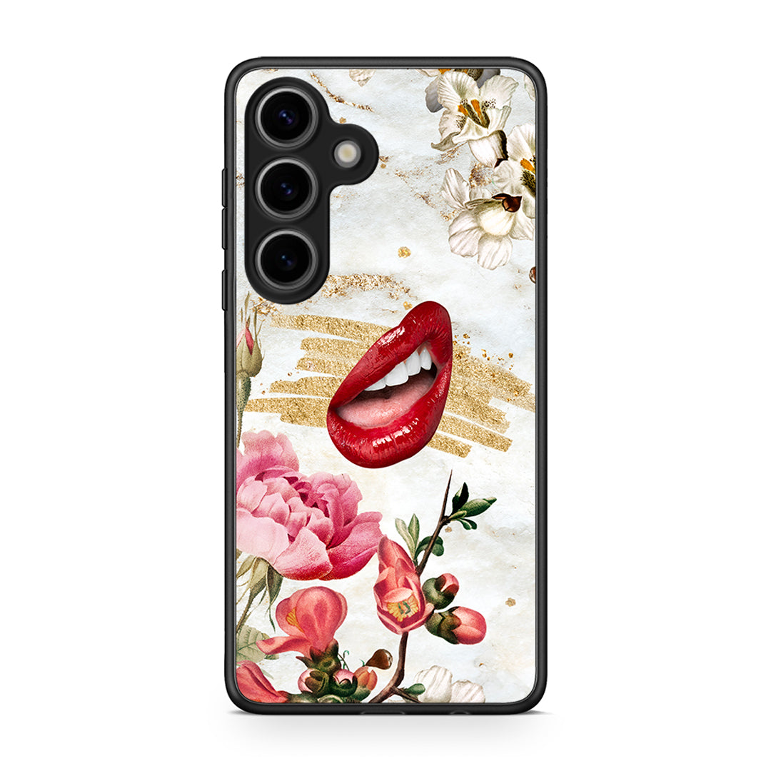 Samsung Galaxy S25 Red Lips θήκη από τη Smartfits με σχέδιο στο πίσω μέρος και μαύρο περίβλημα | Smartphone case with colorful back and black bezels by Smartfits