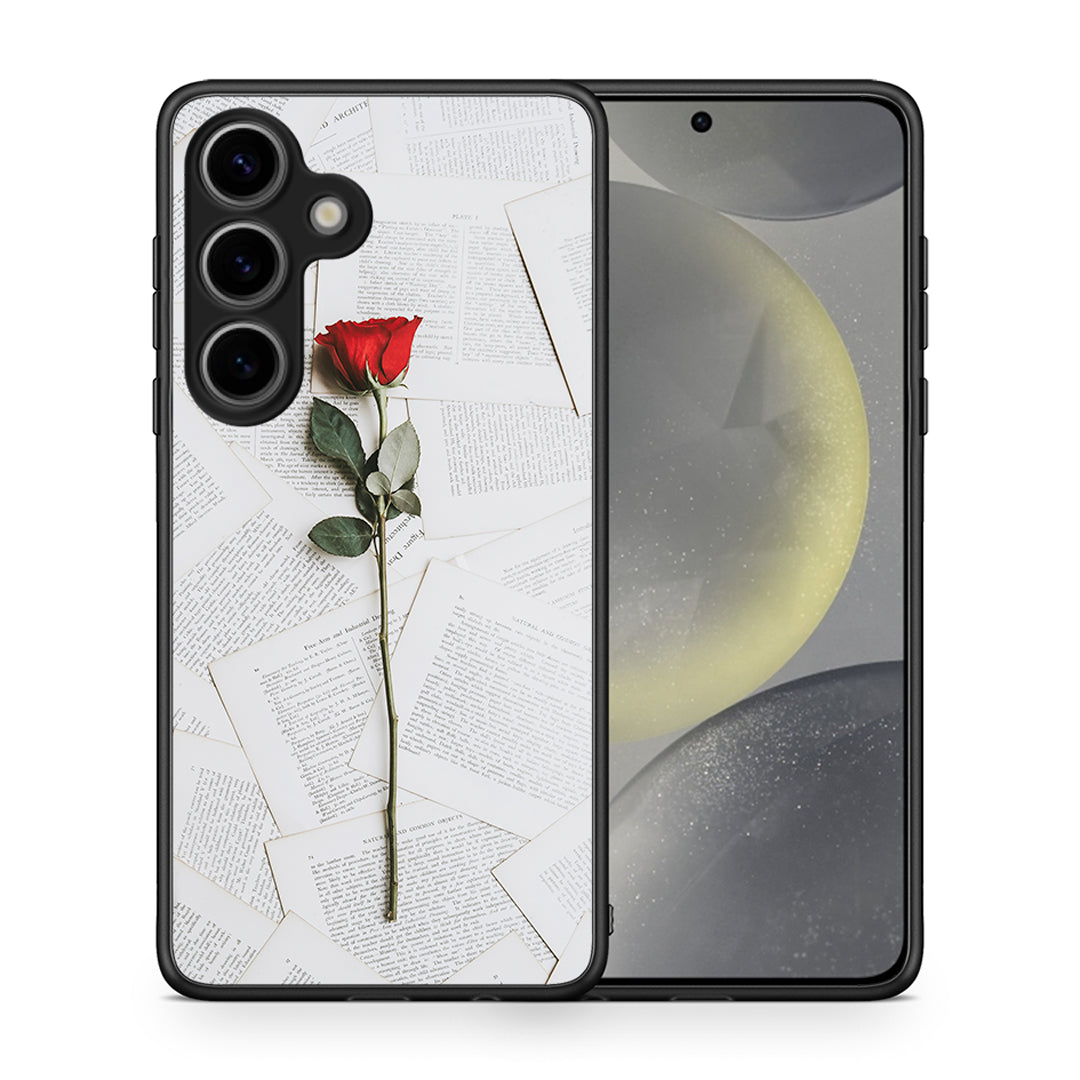 Θήκη Samsung Galaxy S25 Red Rose από τη Smartfits με σχέδιο στο πίσω μέρος και μαύρο περίβλημα | Samsung Galaxy S25 Red Rose case with colorful back and black bezels