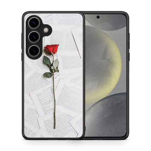 Θήκη Samsung Galaxy S25 Red Rose από τη Smartfits με σχέδιο στο πίσω μέρος και μαύρο περίβλημα | Samsung Galaxy S25 Red Rose case with colorful back and black bezels