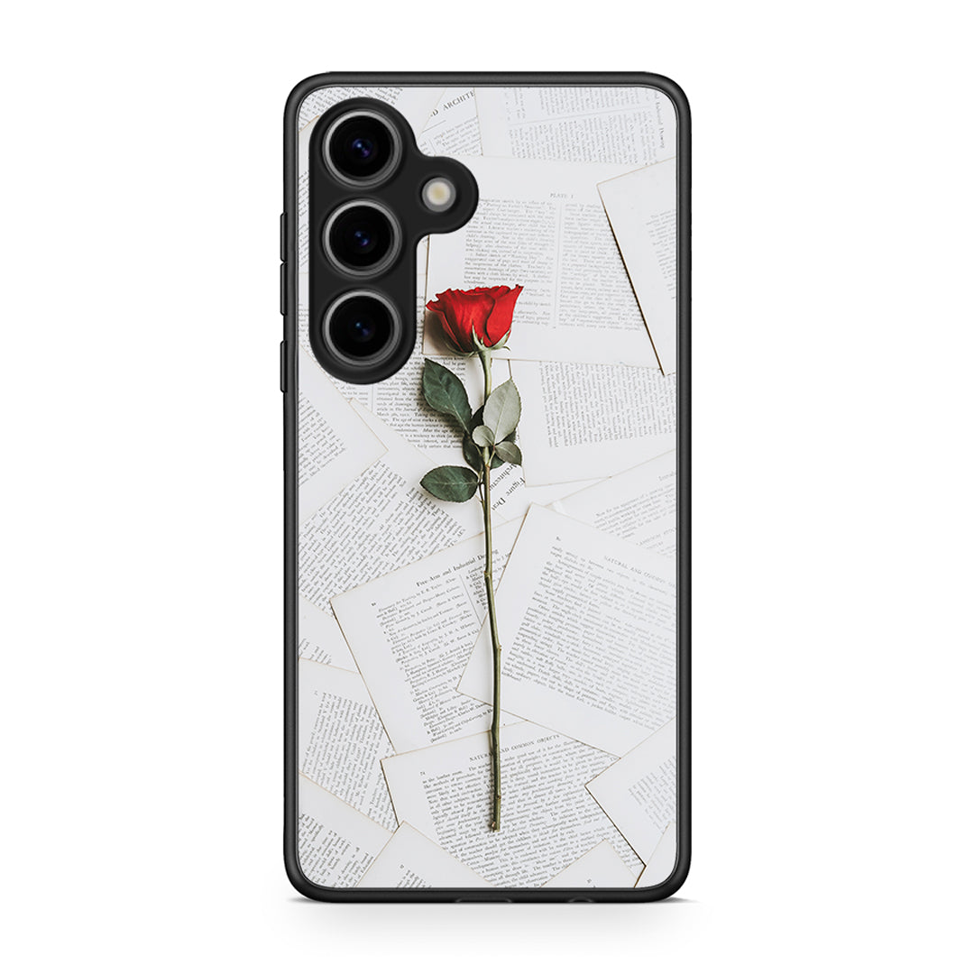 Samsung Galaxy S25 Red Rose θήκη από τη Smartfits με σχέδιο στο πίσω μέρος και μαύρο περίβλημα | Smartphone case with colorful back and black bezels by Smartfits