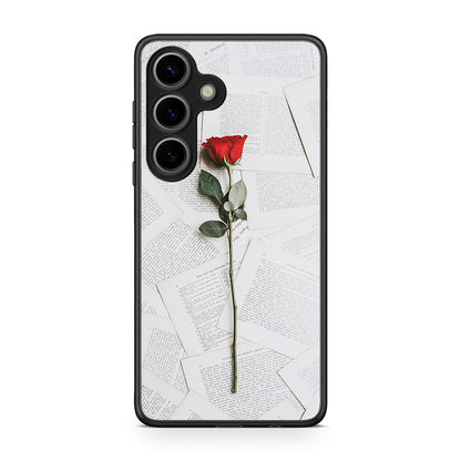 Samsung Galaxy S25 Red Rose θήκη από τη Smartfits με σχέδιο στο πίσω μέρος και μαύρο περίβλημα | Smartphone case with colorful back and black bezels by Smartfits